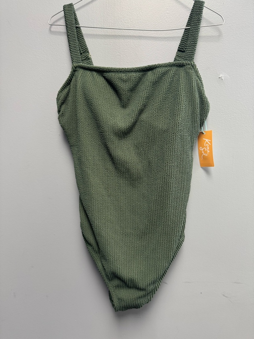 Textured Olive Green One-Piece Swimsuit high coverage bottom Kona sol size 14